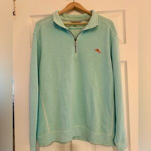 Tommy Bahama XL Tobago Bay Half Zip 1/4 Sweatshirt Pullover Mint Green Teal Slub